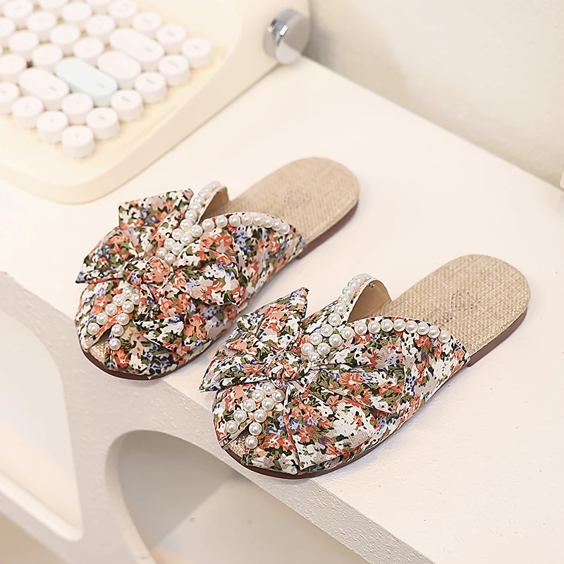 2026 Summer Girls Fashion Slippers New Flora Pattern Kids Causal Flat Slippers for Princess Elegant Children's Slippers Non-slip