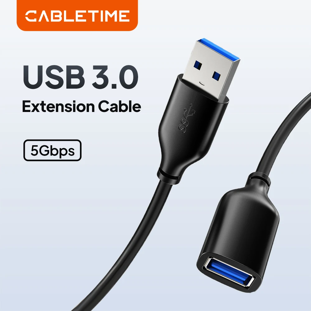 CABLETIME USB Extension Cable 5Gbps USB 3.0 to USB M/F Cable USB Extender Data Cord For TV Smart PS4 X box SSD Ipad Macbook