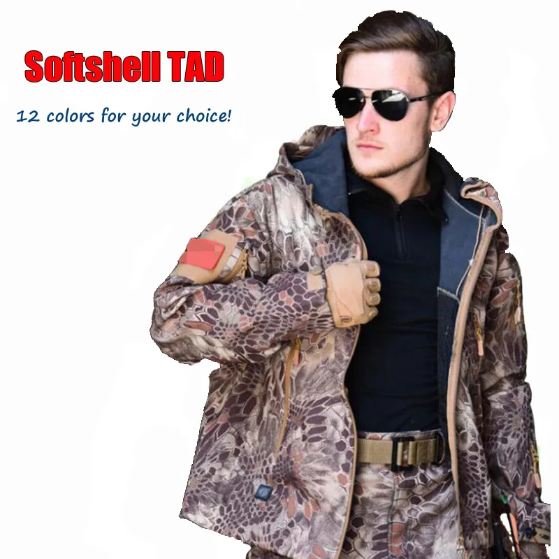 

Tactical Softshell TAD Suits Men Waterproof Windproof Hooded Coats Uniform Outdoor Camouflage Hunting Jacket+Pants