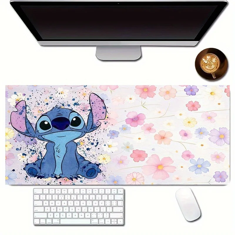 Alas Mouse Karet Bertema Jahitan yang Dapat Dicuci dengan Desain Bunga yang Cerah - Anti-Selip, Alas Meja Panjang untuk Rumah, Kantor & Pengaturan Gaming - I