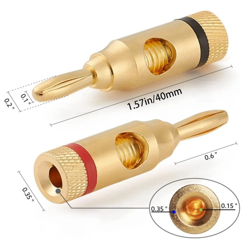 Conector o conector tipo banana chapado en oro (tipo tornillo abierto) (6 pares (12 enchufes) Conector de cable de altavoz con enchufe de audio