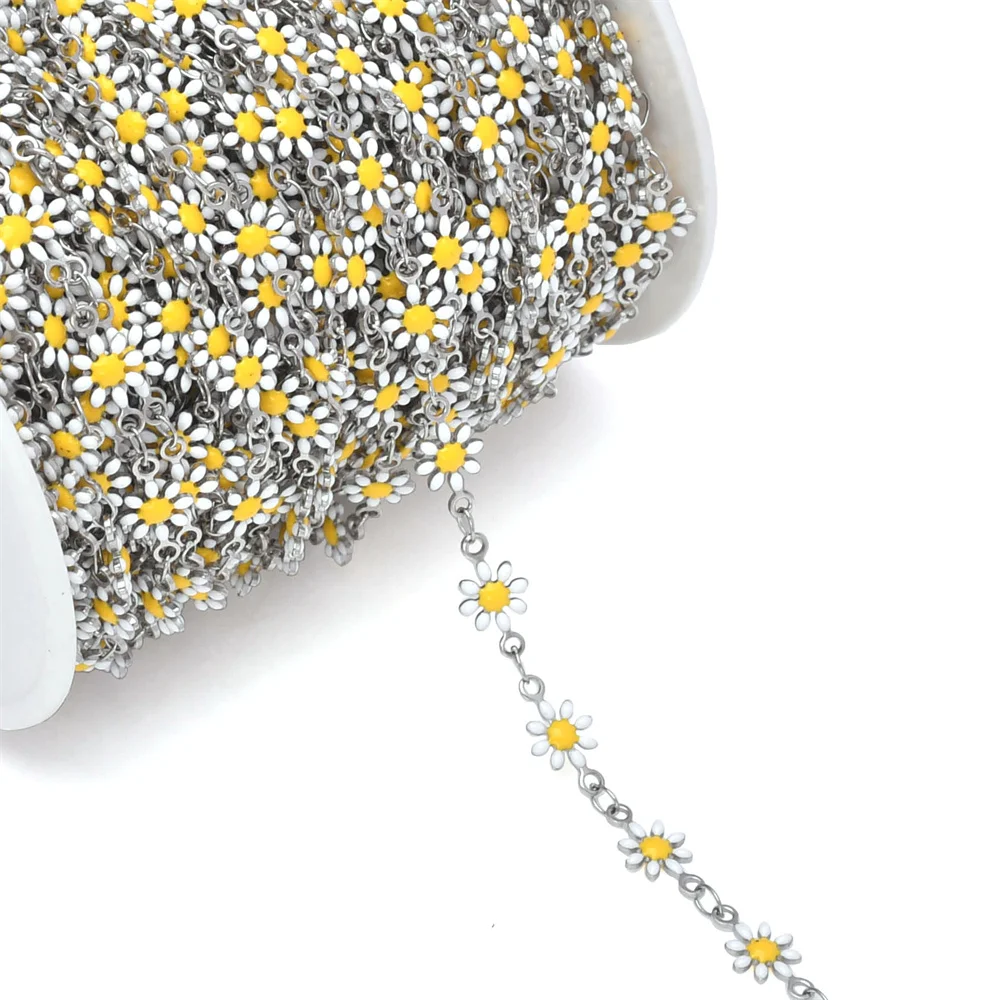 1/10 Meter Edelstahl-Emaille-Kette mit niedlichen Gänseblümchen, vergoldete Gliederkette für DIY-Armbänder, Halsketten und Schmuckzubehör für Frauen – Detail 9