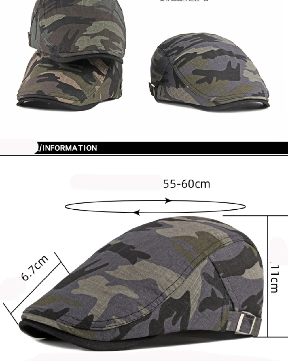HT3011 Herren- und Damen-Baskenmützen, Camouflage Ivy Flat Sun Cap, Neue Künstler- und Malermütze, Verstellbare Frühling-Sommer-Baskenmütze – Detail 2