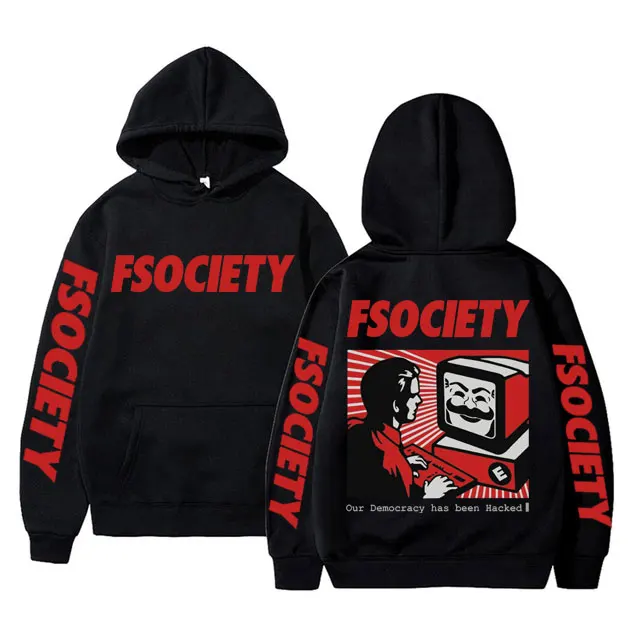 Śmieszny pan Robot graficzna bluza z kapturem mężczyźni kobiety Vintage polar bawełna FSociety bluzy F Society Hacker Geek bluza męska Streetwear