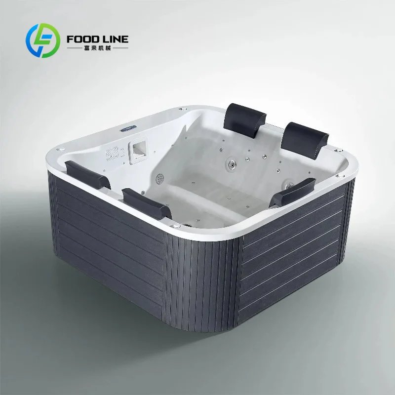Modern 1.82m Square Freestanding Hot Tub, Custom 4-5 Person Acrylic Outdoor Spa for Home Usage