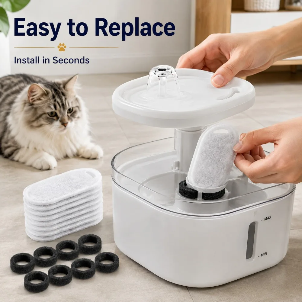 Stainless Steel Pet Fountain Filter Runway Shape Activated Carbon Resin Cartridge for Cat Dog Water Dispenser Replacement view 6