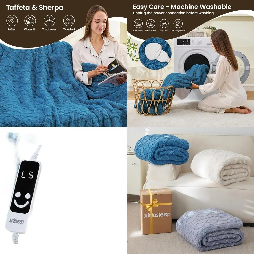 

Navy Blue 62x84 Electric Heated Blanket with 5 Temperature Settings and 1-12 Hour Auto Shut-off