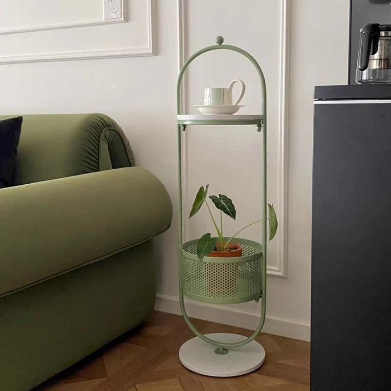 ‌Living Room Side Table with 2-Tier Storage Shelf & Metal Frame, Slim Space-Saving Bedside Nightstand End Table for Small Spaces