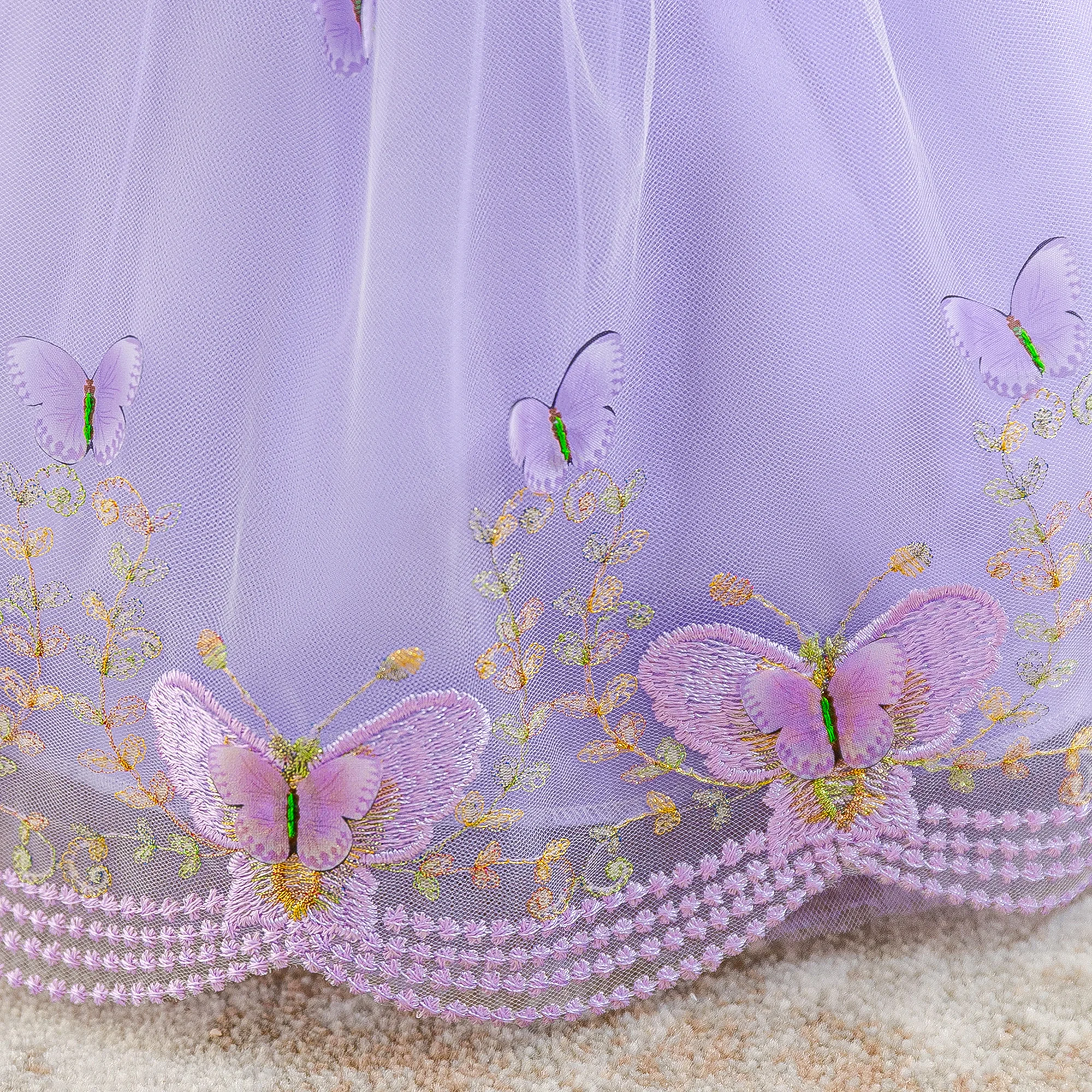 Baby Mädchen Kleid mit Blumenstickerei, Elegantes Schleifenkleid für Hochzeit, Prinzessinnen-Abendkleid für Taufe und Festlichkeiten – Detail 7