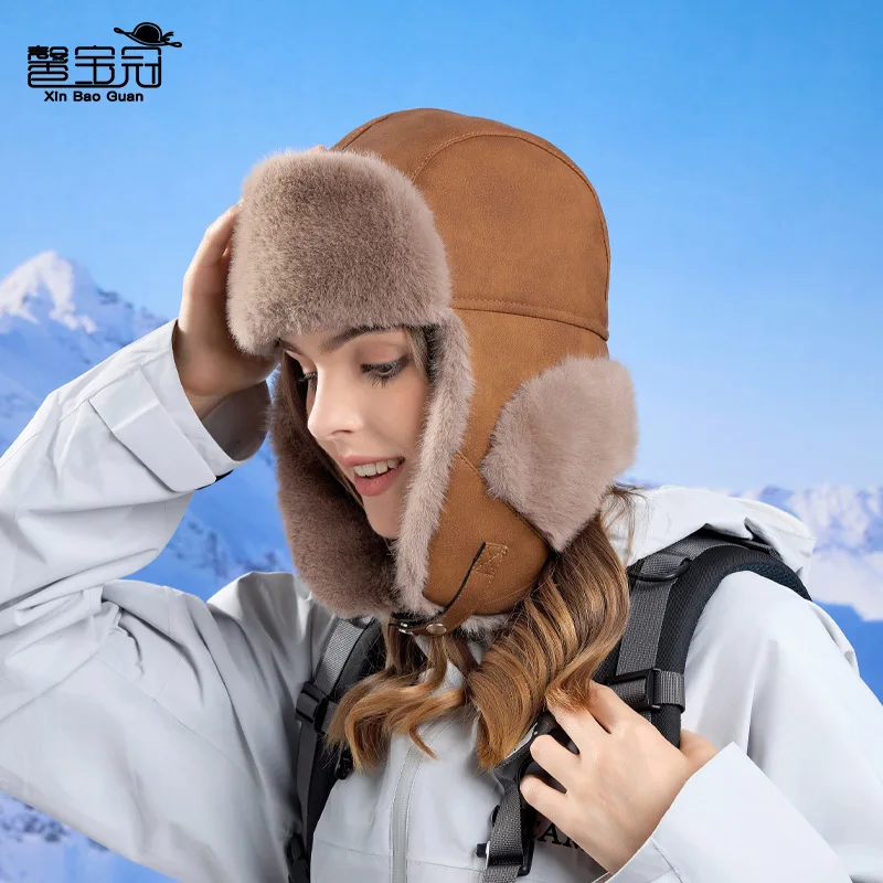 

Winter Thickened Fleece Ushanka Big Circumference Windproof Earflaps Sleeve Cap Outdoor Riding Cold-Proof Warm Hat Wome