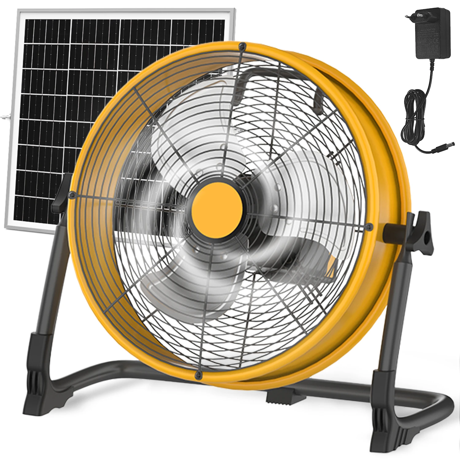 

12 Inch Portable Rechargeable Table Fan with Solar Panel Powered and AC Charger Dual Input for Household, Camping, Fishing