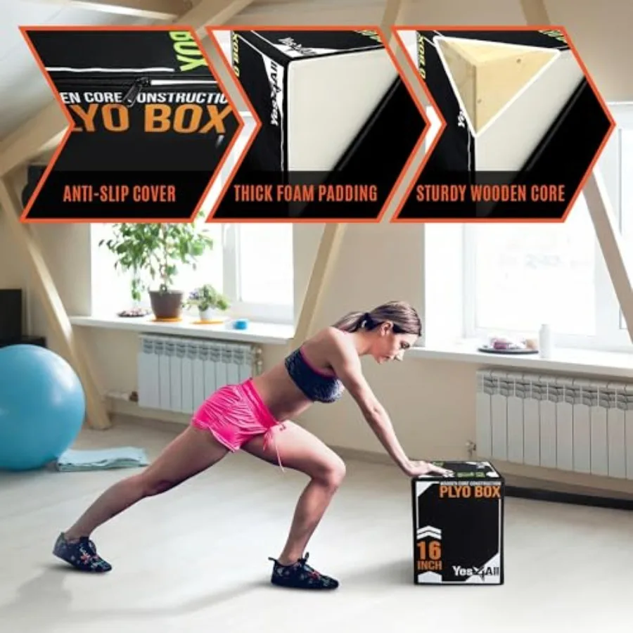 Plyometric training: vinyl-covered wooden-core 3-in-1 soft-padded plyo box black non-slip surface for jumping conditioning stre