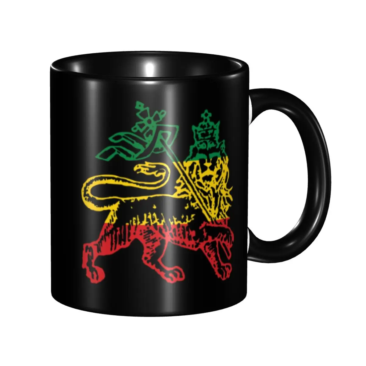 Taza de café rasta personalizada con la bandera del León de Judá, Etiopía, Rey Selassie, tazas de cerámica para leche y té DIY