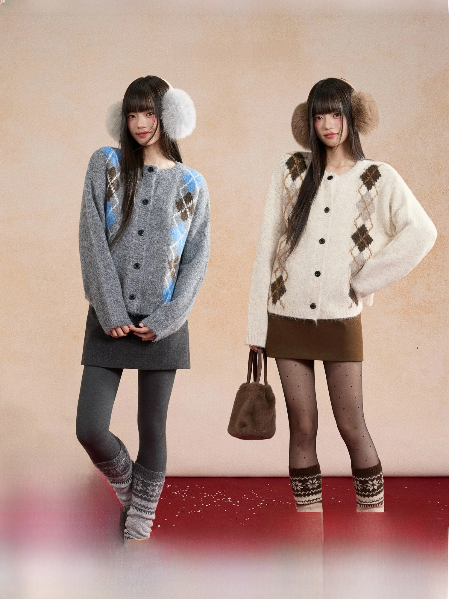 

Holiday Aosphere Retro College id Pattern Knitted Sweater Cardigan Woolen Outerwear Soft Straight Cut Long Sve round Ne