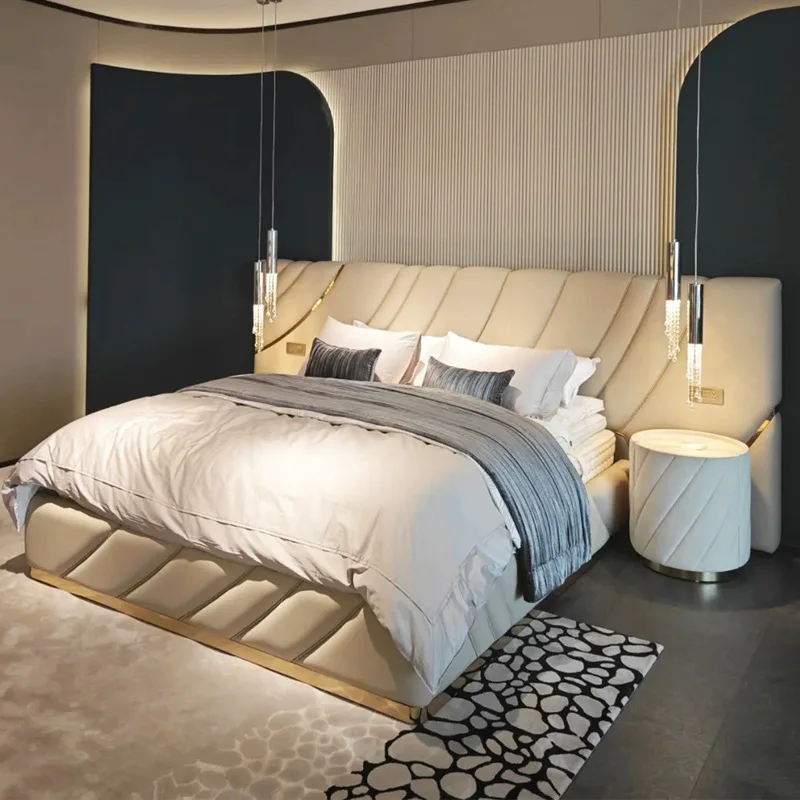 Ultrasonic widescreen bed Italian light luxury designer household 1.8 meters master bedroom double fabric bed