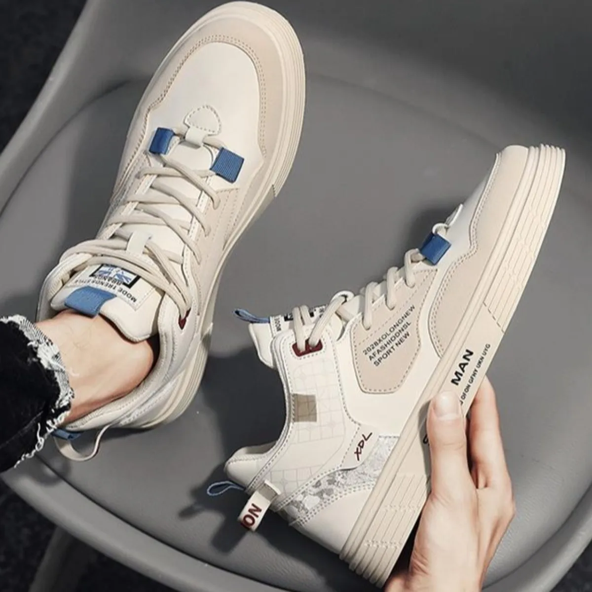 أحذية رجالية عصرية مصنوعة من الجلد الأبيض - أحذية رياضية كاجوال غير قابلة للانزلاق، أحذية ترفيهية مريحة مناسبة لجميع المواسم