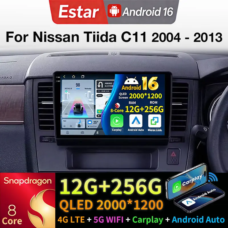 Android 16 Carplay For Nissan Tiida C11 2004 - 2013 RDS Navi GPS DSP BT Wifi Video Player Stereo Navigation Auto 360 Camera 2din
