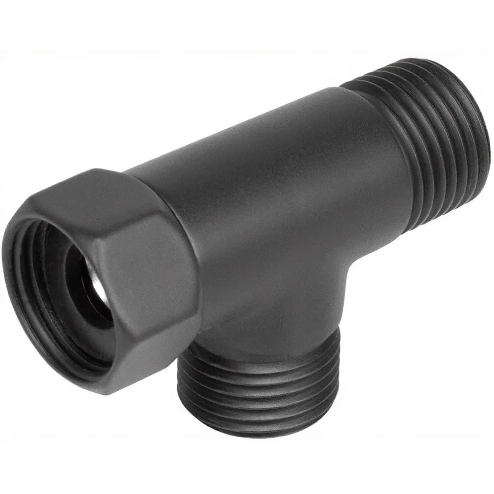 Black Solid Brass T Style 3-Way Shower Diverter Valve G1/2 Female Inlet Two G1/2 Male Outlets for Dual Shower Head Applications