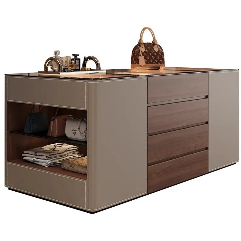 

Italian light luxury cloakroom mid-island cabinet locker master bedroom double-sided storage cabinet saddle leather jewelry