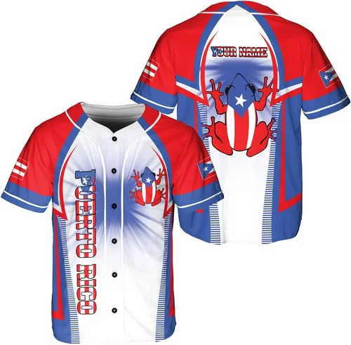 Imagen 1 del producto Personalizar nombre Puerto Rico bandera y escudo de armas 3D impreso moda hombres camisa de béisbol verano calle Unisex béisbol Jersey KZ23