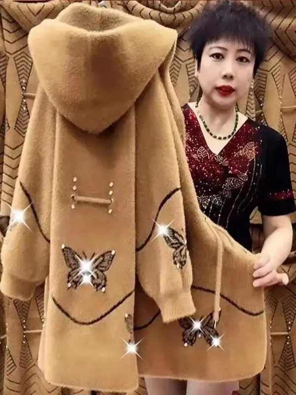 

Женское осенне-зимнее пальто больших размеров с отделкой из искусственной норки, удаленная этикетка среднего возраста и ли, модная корейская куртка свободного покроя