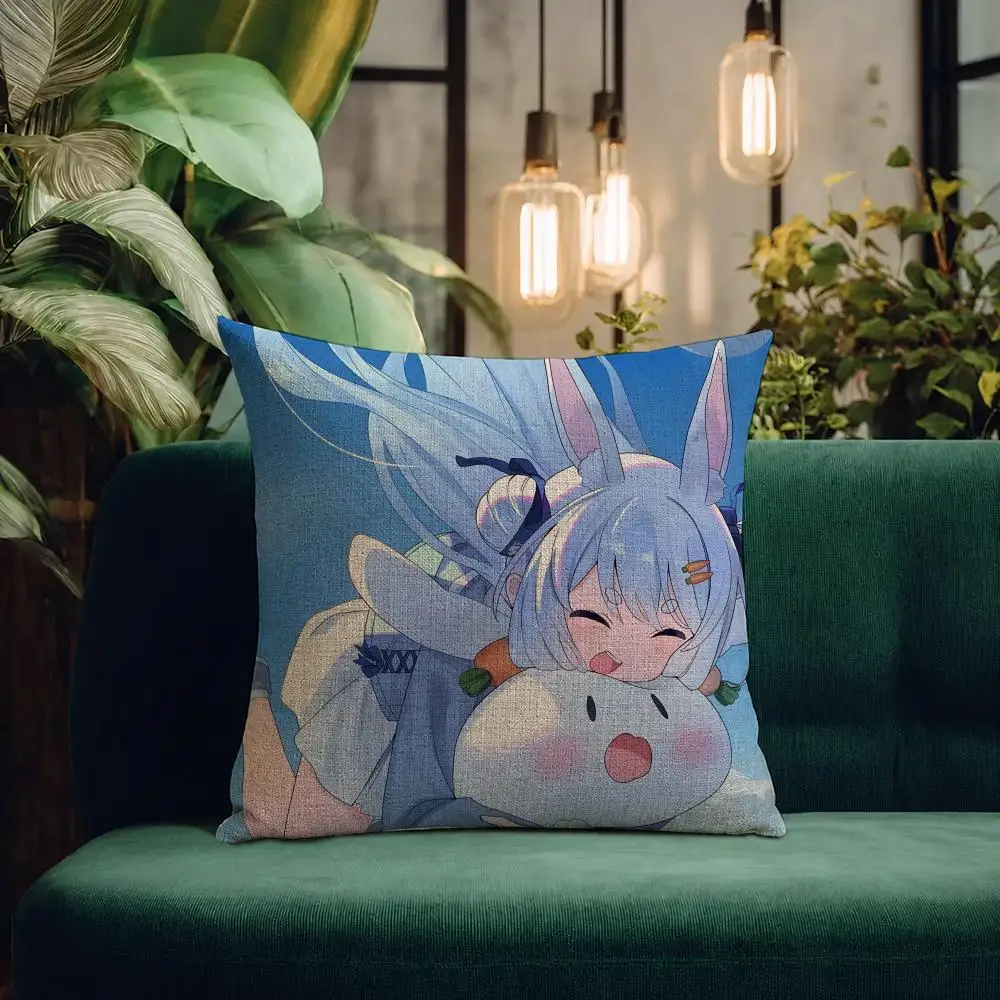 VTuber Usada Pekora Cushion Cover Natural Linen Pillowcase Set All-in-One Decor Cushion Cover for Sofa Bedroom Chair