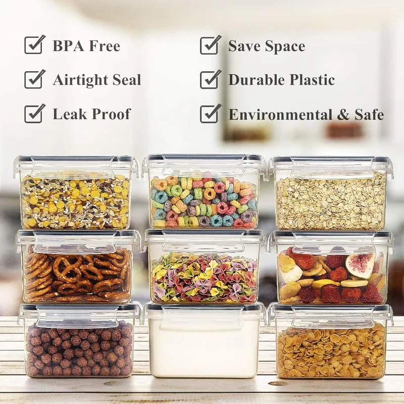 Cereal & Dry Food Storage Container Set of 16 [0.8L /3.38 Cups] for Sugar, Flour and Baking Supplies