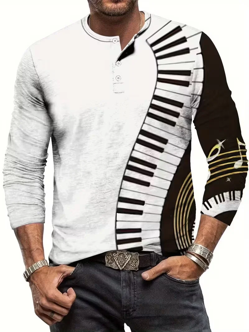

Retro Men's Henry Shirt, Fashionable Striped Printed Long-sleeved T-shirt, Men's Summer T-shirt, Buttoned Casual Jacket, 2026