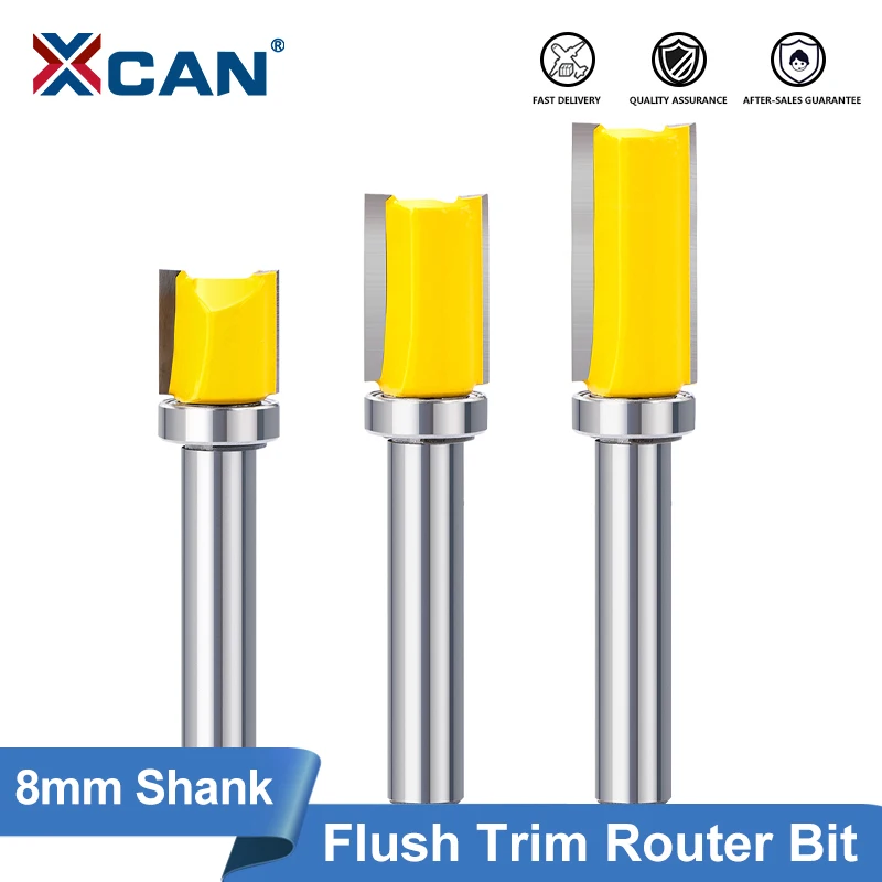 XCAN Milling Cutter 8mm Shank Flush Trim Router Bit With Bottom Bearing 12.7mm Blade Wood Pattern Bit Woodworking Tool