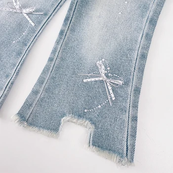 Jeans Spring and Autumn Washed Soft Denim Baby Girl All-Match Middle Pants Korean Children's Trousers 5