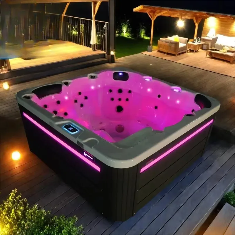 Outdoor Hot Tubs Hydrotherapy Freestanding Smart Bathtub Acrylic Hot Tub 60 Jets Jacuzzier Spa Tub with 19 LED Colorful Lights