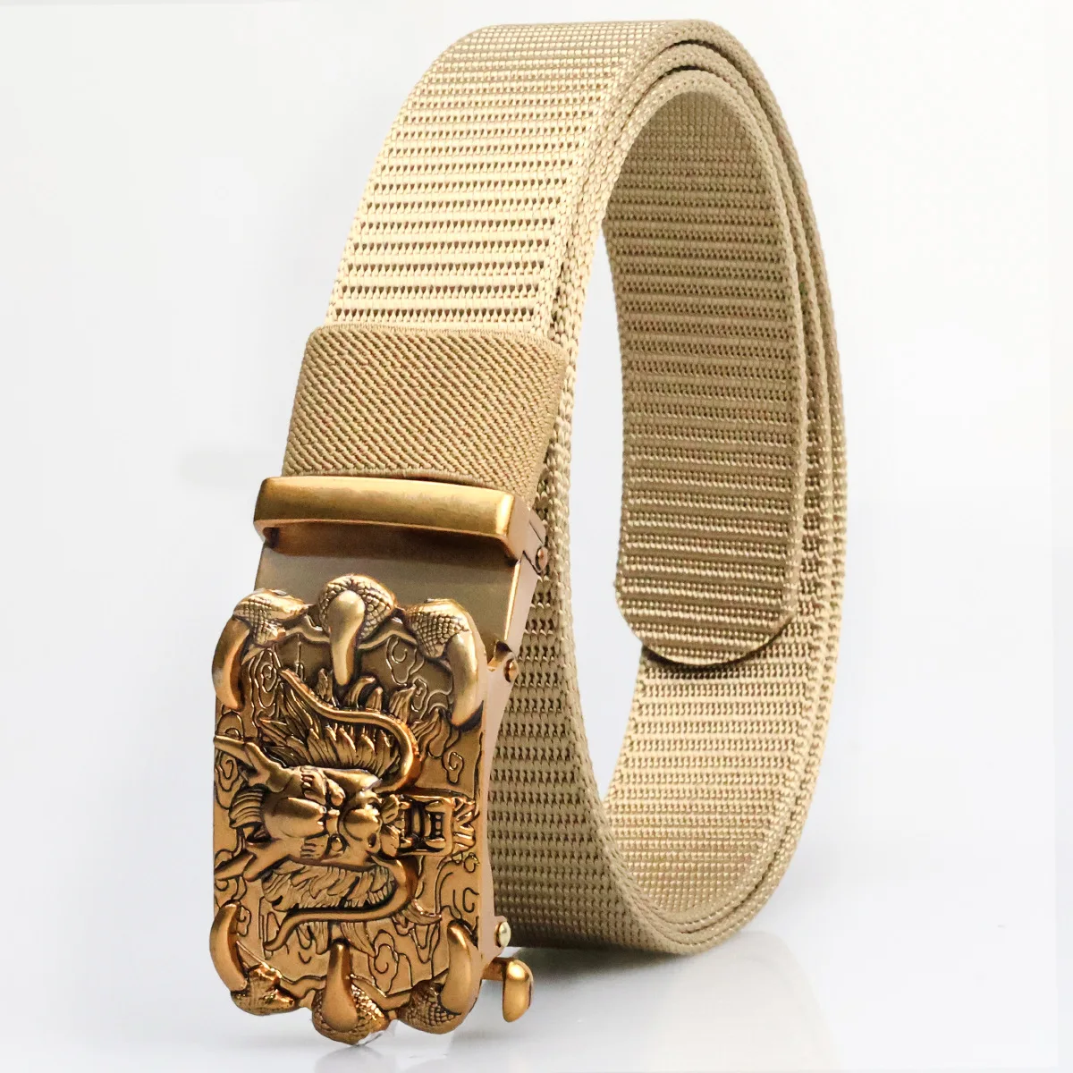 Retro Men's Automatic Buckle Nylon Belt Toothless Alloy Buckle Multifunctional Sports Belt Classic and Versatile