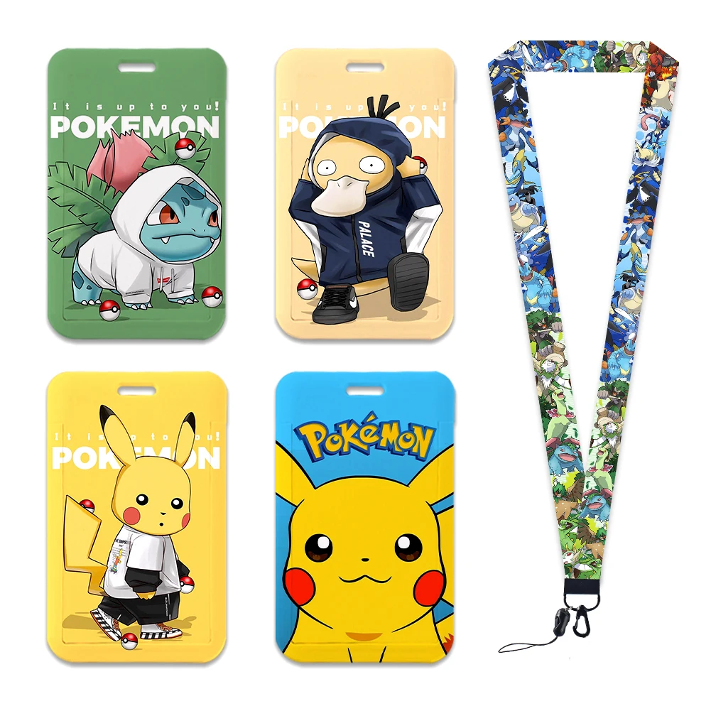 Japanese Anime Pokemon Card Holder Student Lanyard Hanging Neck Phone Lanyard Badge Subway Access Card Holder Accessories