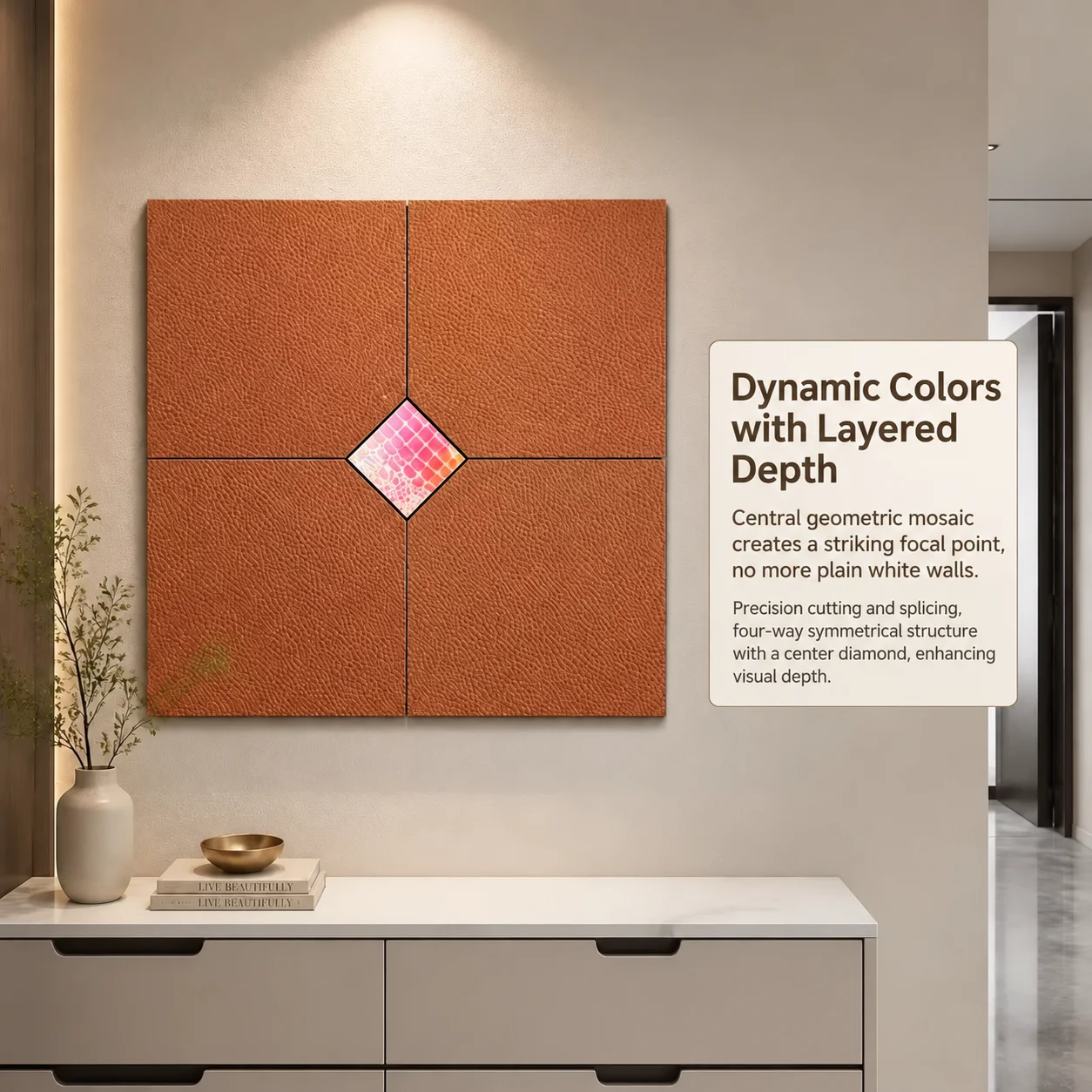 3D Glass Leather Mosaic Tile Peel and Stick Self Adhesive Wall Sticker for Coffee Bar/Living Room TV/Shop Storefront Wall Decor