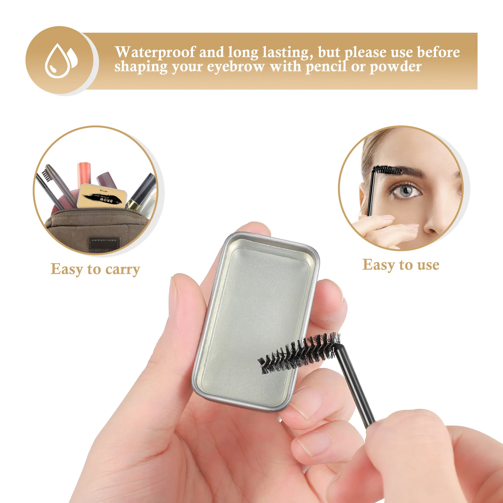 Wasserdichtes Augenbrauen-Styling-Fixiergel, langlebig, natürlicher, dichter Look, Augenbrauen-Make-up-Balsam-Formwerkzeug für Damen