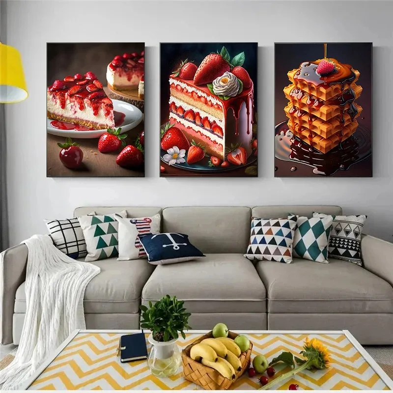 Berries Chocolate Sweet Dessert Cake Kitchen Food Poster Print Canvas Painting Wall Art Picture for Restaurant Bakery Decor