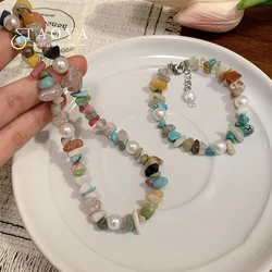 Christmas Colored Imitation Natural Stone Pearl Necklace New Jewelry Bead Collarbone Chain For Women's Bracelet Sets Accessories