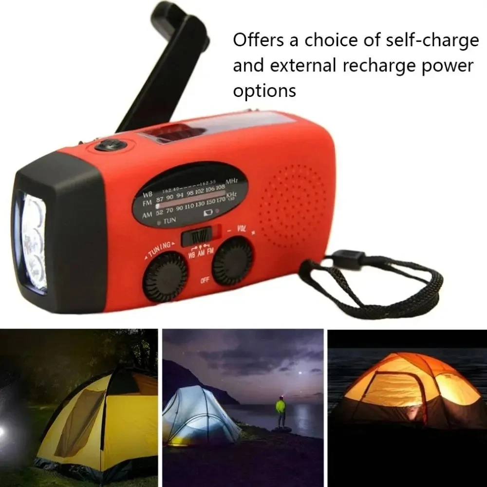 Outdoor Camping Emergency Solar Hand Crank Dynamo Weather Radio FM/AM/NOAA 2000Mah USB Phone Charger Power Bank LED Flashlight
