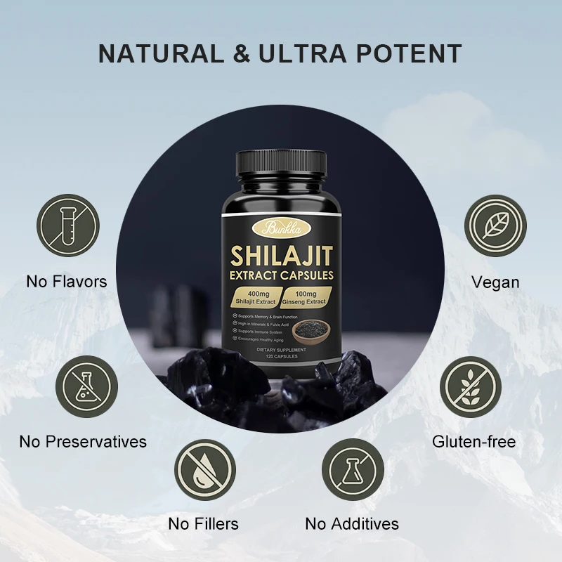 Органические капсулы Shilajit BUNKKA, фульвовая кислота Shilajits, оригинальная Гималайская для питания, усиление мышц и наращивание для мужчин и