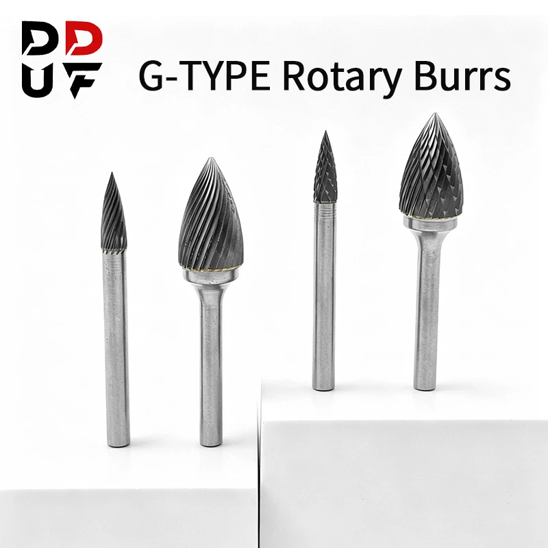 DDUF G GX Carbide Rotary Burrs 6mm Shank Conical Arc Tip Cutters Tungsten Tools for Metal Polishing Carving & Deburring