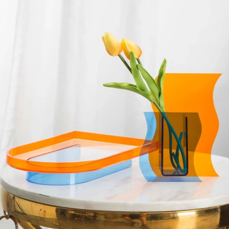 Creative Acrylic Storage Tray for Bathroom INS Style Fruit Plate Modern Color Block Coffee Table Decor  Nordic Home DisplayStand