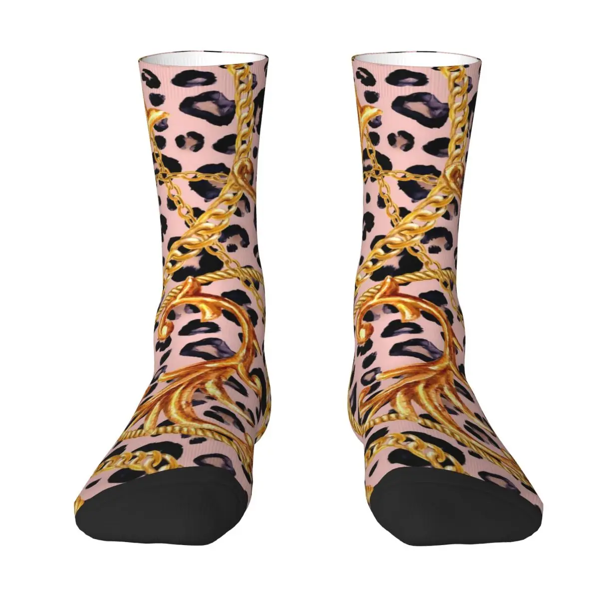 Golden Chain Socks Autumn Leopard Print Stockings Kawaii Couple Comfortable Socks Design Cycling Anti Slip Socks