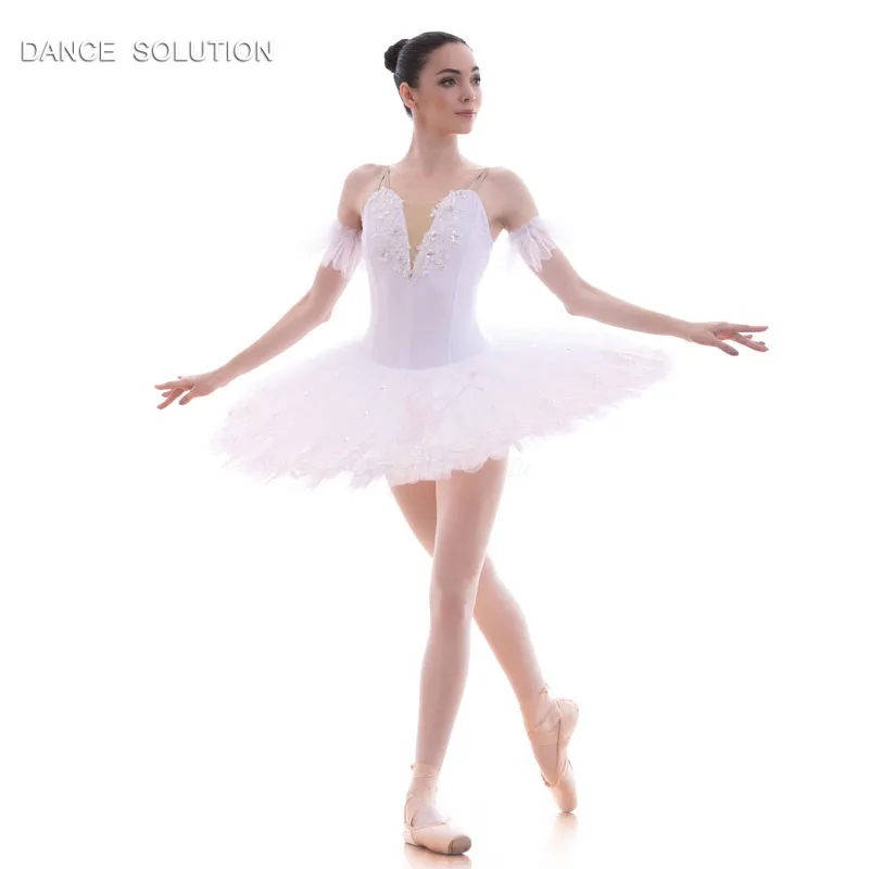 White Swan Lake Ballet Performance Tutu Costumes Spandex Bodice with Stiff Tulle Skirt Stage Costumes for Women and Girls BLL048