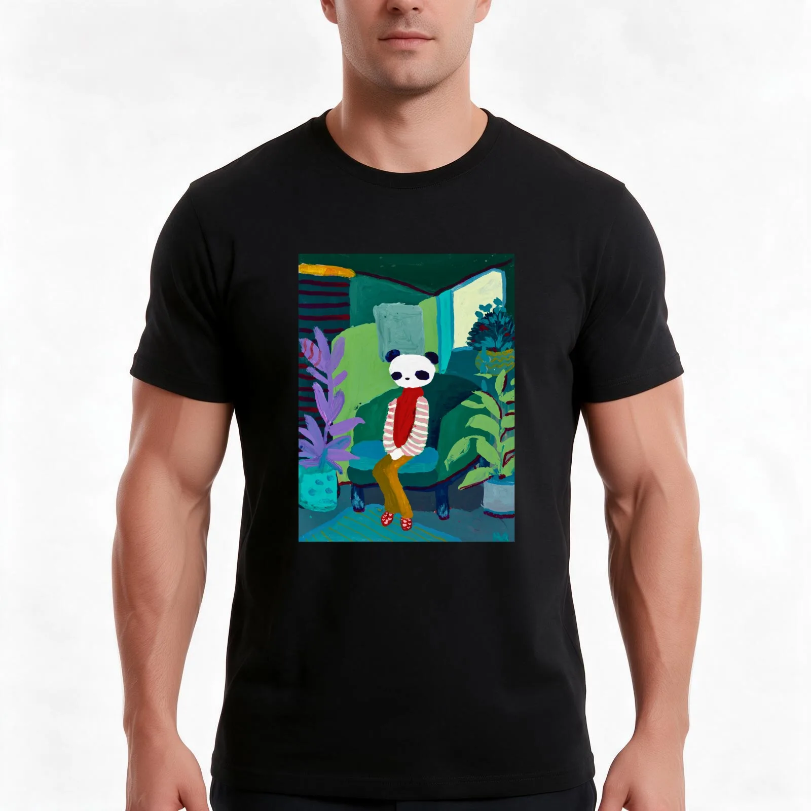 panda portrait T-Shirt Summer Casual Cotton Tee Oversized Streetwear Tops Vintage Graphic Print Loose Fit Short Sleeve