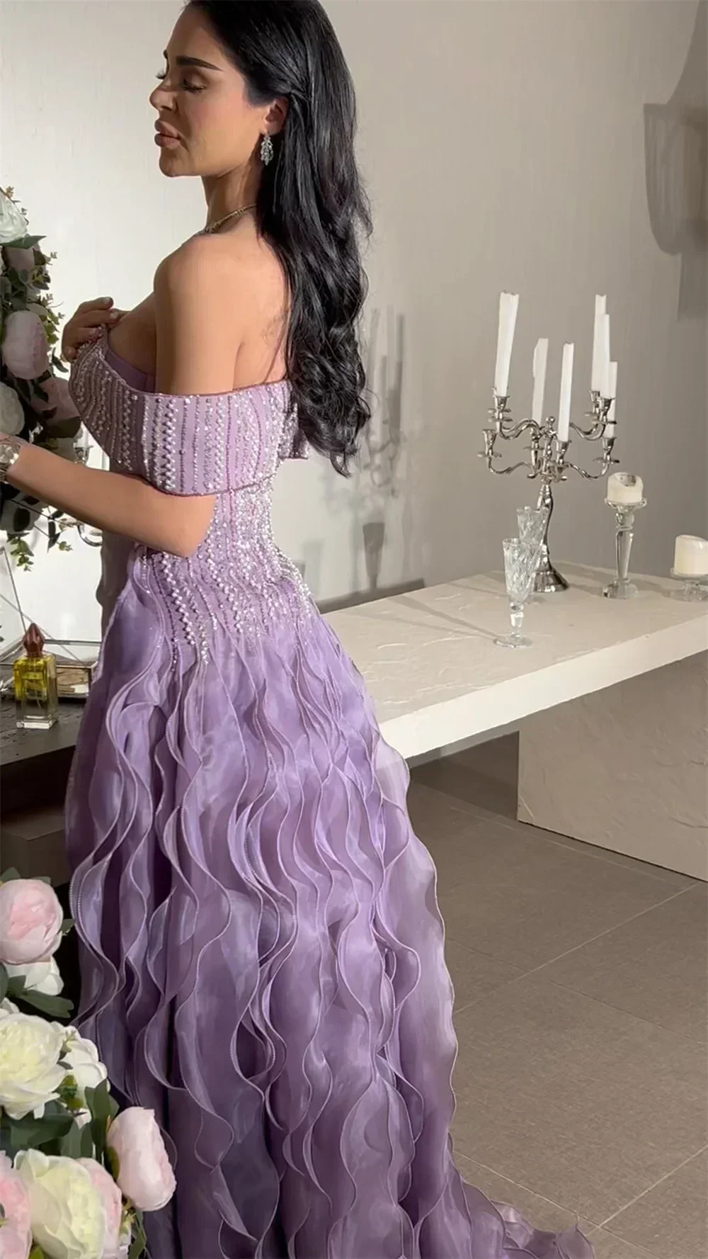 Customized Formal Retro High quality Fashion Chiffon Pleat Ruched Beading Ball Boat Neck Long Dresses Prom Dresses Exquisite image 2