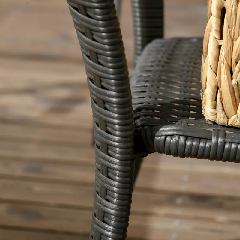 Outsunny Outdoor Patio PE Rattan Coffee Table with Storage Shelf, Wicker Side Table with Wood-Plastic Composite Top, Mixed Brown
