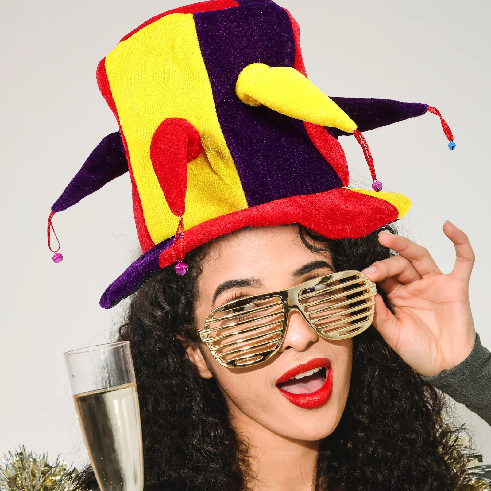 

Multi-Spiked Bell Hat Comfortable Stretchy Fit For Adult Men Women Carnival Mardi Gras Halloween Circus Cosplay