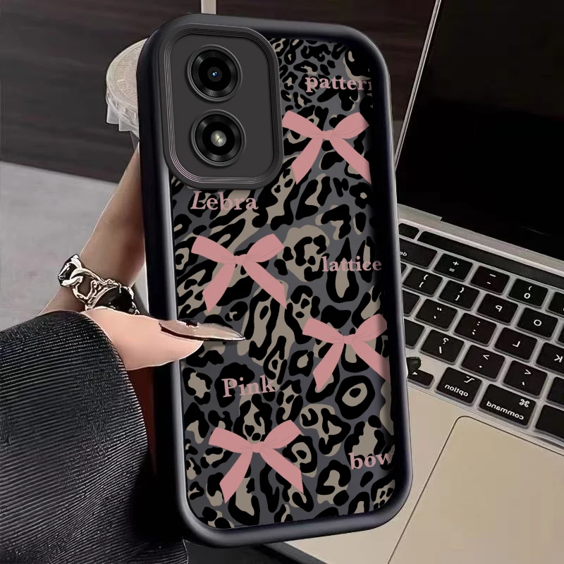 G 04 Leopard print bow New Sky Eye Phone Case For Motorola G64 G04 G52 G54 G53 G34 G14 G23 G24 G72 G35 G85 G22 G20 G30 G84 Cover