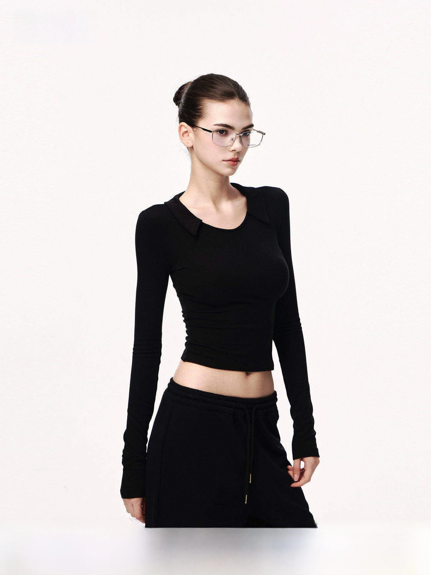 

JLAUNT Bla Long Sve T-irt Women's Autumn Winter Outerwear Slimming Versatile oulder-Length American Hot Girl Top