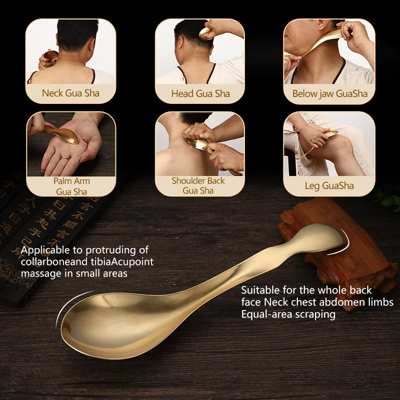 gua sha massage tools Brass scraping board natural horn Body massagers scraping plate Spoon type copper scraping tool